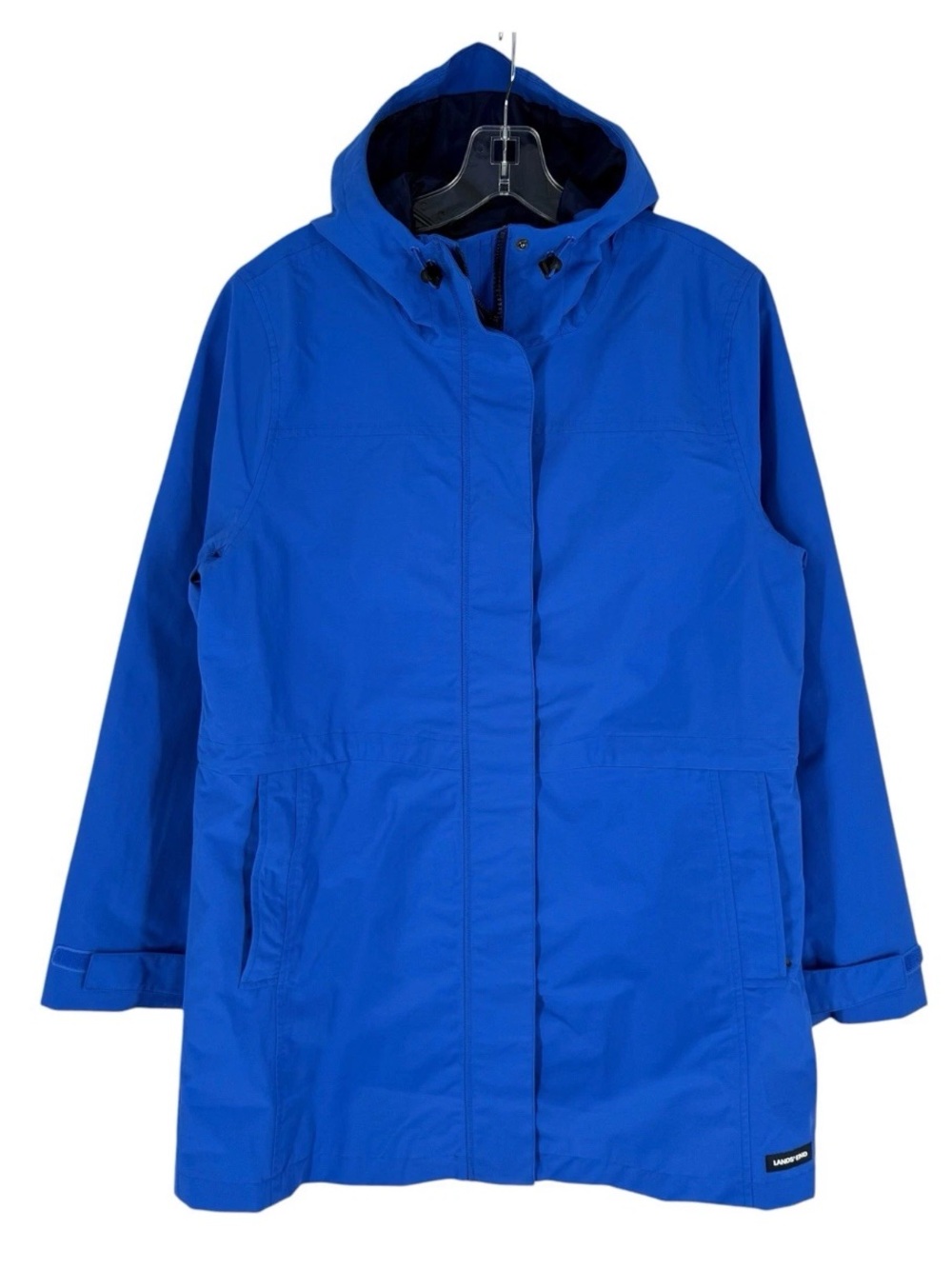 Lands End Squall Hooded Waterproof Jacket Womens Size Medium Blue Full Zip Coat